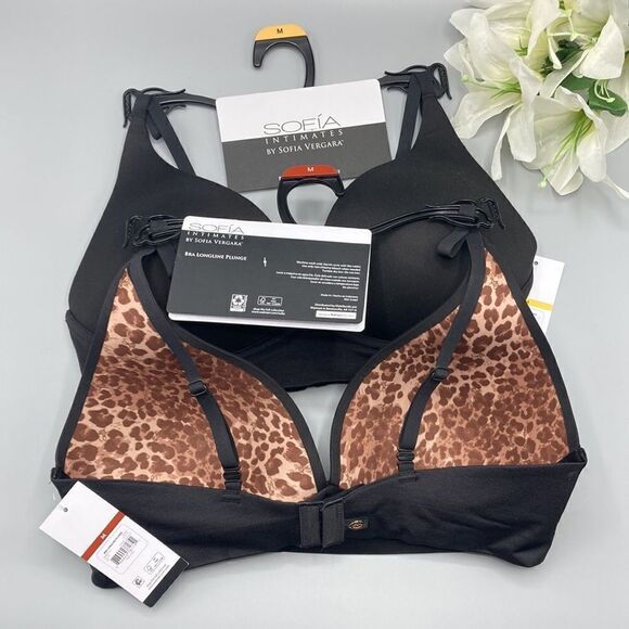 Women's Sofia Vergara Intimates Longline Seamless Black Plunge Bra 2-Pack Size M - Picture 2 of 4